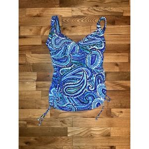 Azul Swim Tankini Top Maxine Hollywood Blue Paisley Size 10 EUC